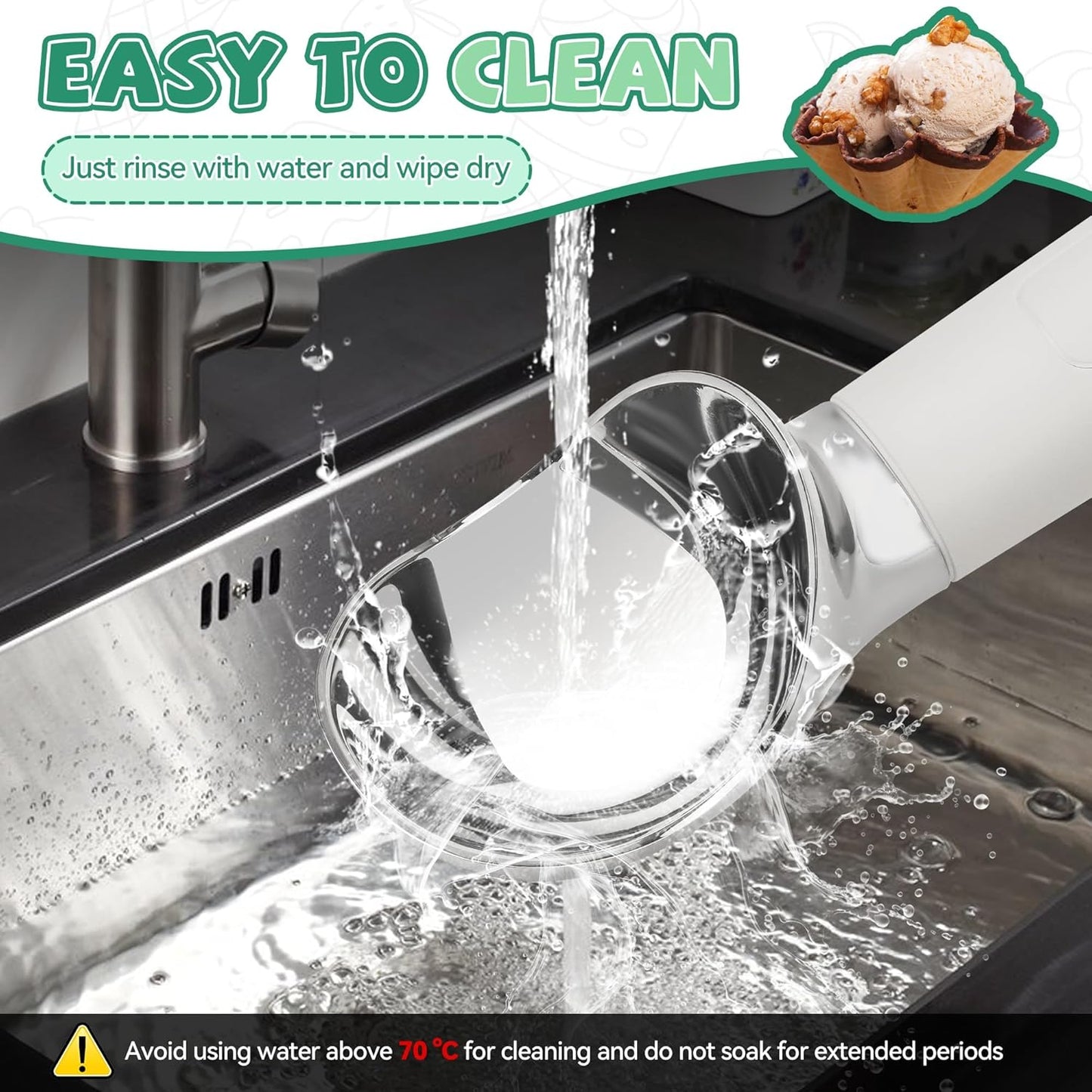Heated Ice Cream Scoop Rechargeable - Electric Ice Cream Scoop for Hard Ice Cream, Preheats to 158°F, Self-Warming with LED Display, Off-White