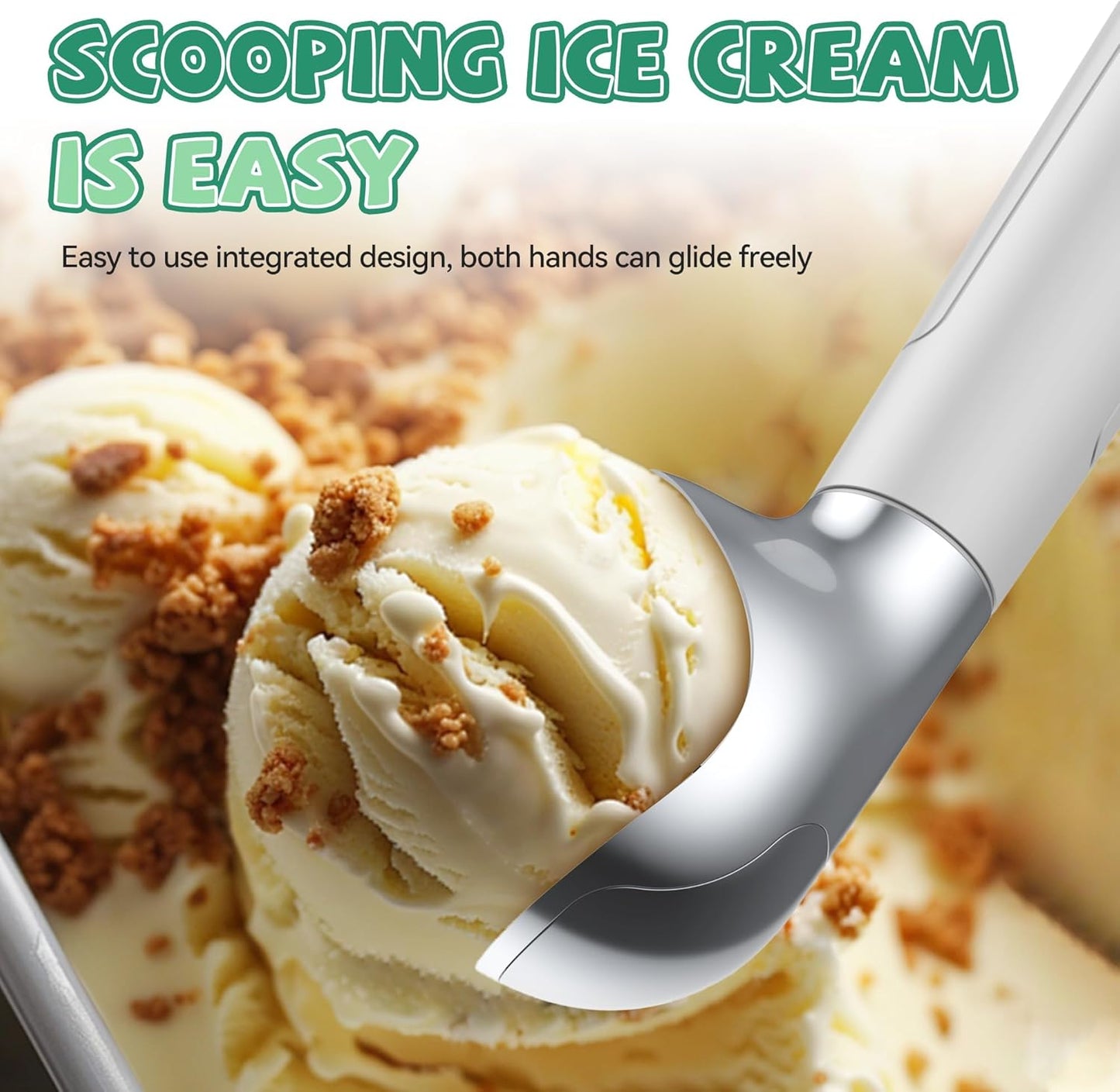 Heated Ice Cream Scoop Rechargeable - Electric Ice Cream Scoop for Hard Ice Cream, Preheats to 158°F, Self-Warming with LED Display, Off-White