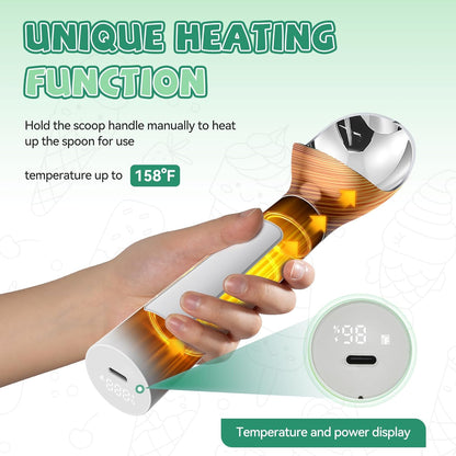 Heated Ice Cream Scoop Rechargeable - Electric Ice Cream Scoop for Hard Ice Cream, Preheats to 158°F, Self-Warming with LED Display, Off-White