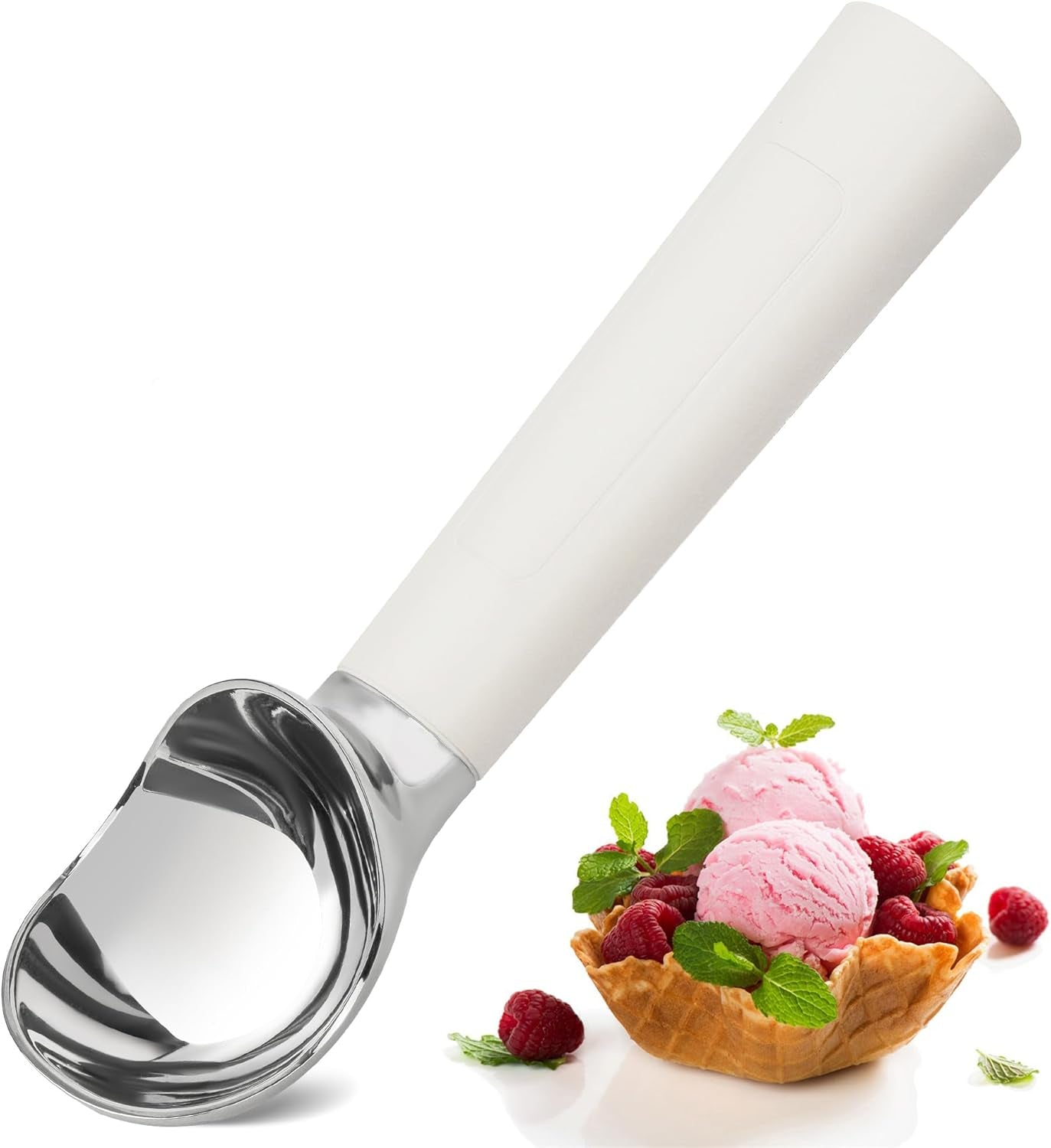 Heated Ice Cream Scoop Rechargeable - Electric Ice Cream Scoop for Hard Ice Cream, Preheats to 158°F, Self-Warming with LED Display, Off-White